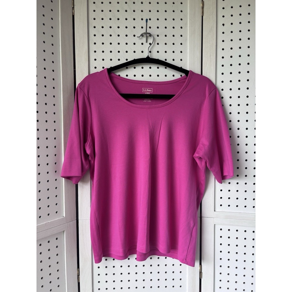 LL Bean Women's Lg Reg Supima Cotton Half Elbow SLV Pink Tee Shirt
